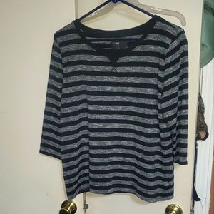 LG. Liz Claiborne top with black and gray stripes.